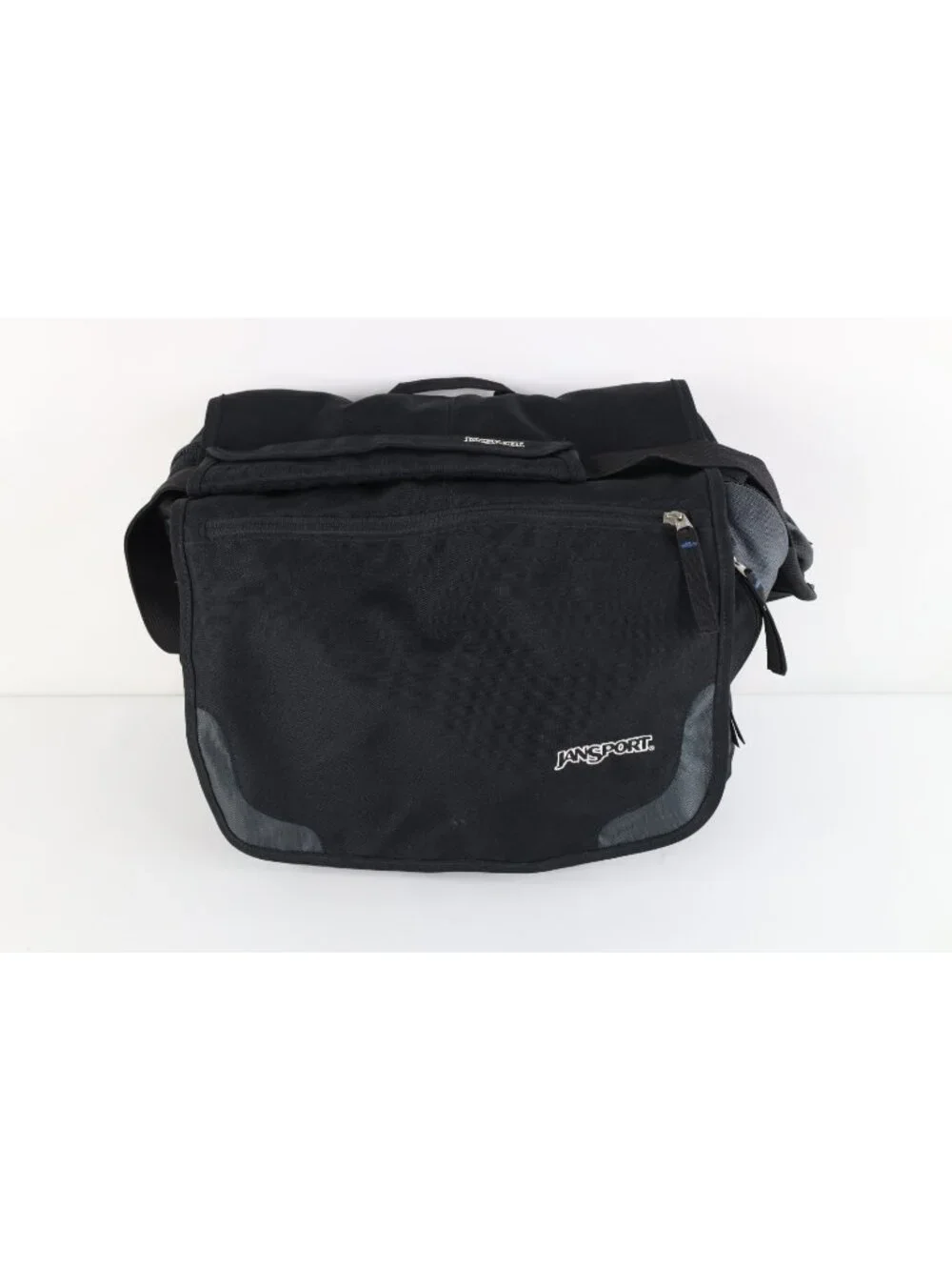 Vintage JanSport Spell Out Crossbody Messenger Bag Carry On Flap Black Nylon